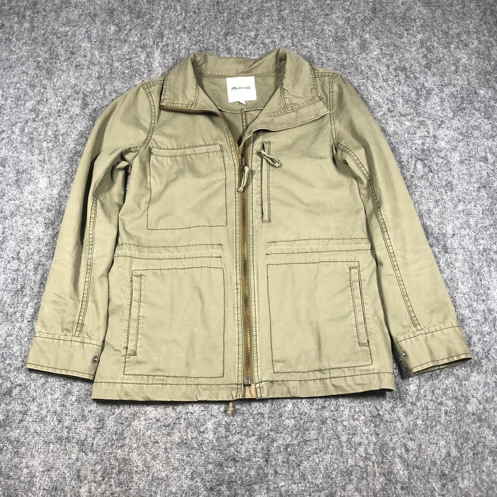 Madewell Jacket Womens M Green Cotton Military Utility Full Zip Pockets Casual